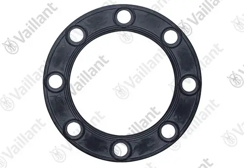 Schwarze Flanschdichtung mit mehreren Bohrungen, in kreisförmiger Form, geeignet für Anwendungen von Vaillant-Systemen.